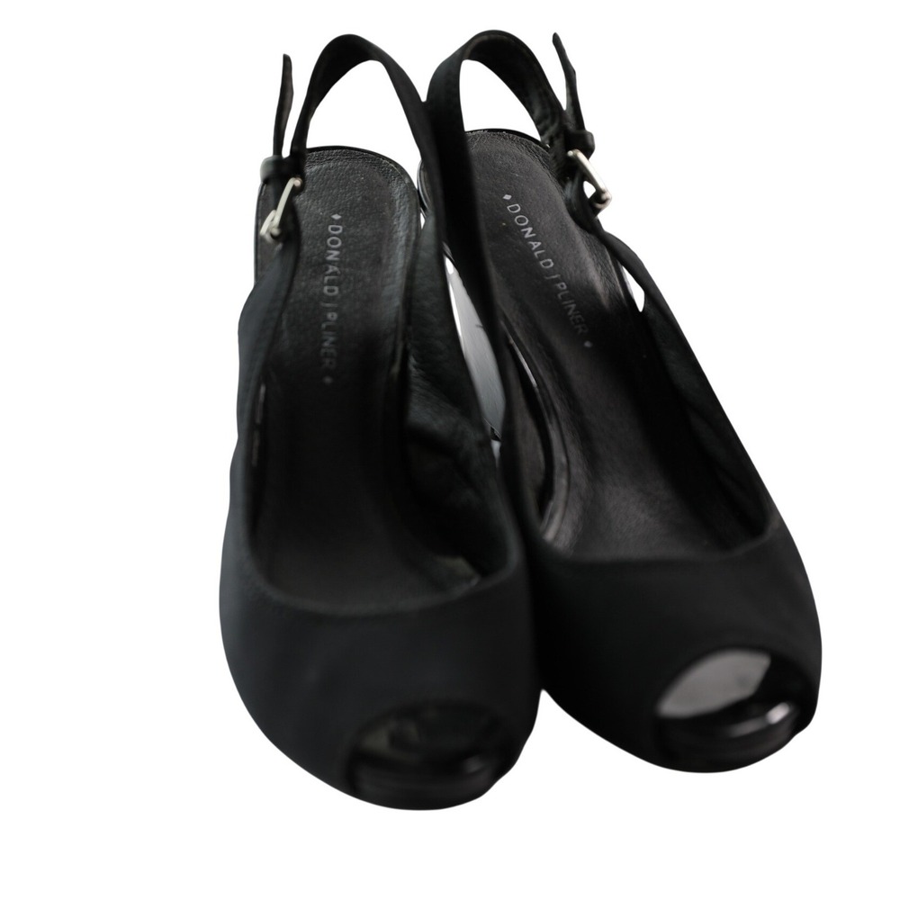 Donald J Pliner Black Peep Toe Wedgeโ Slingback Sandals Women's Size 7.5M